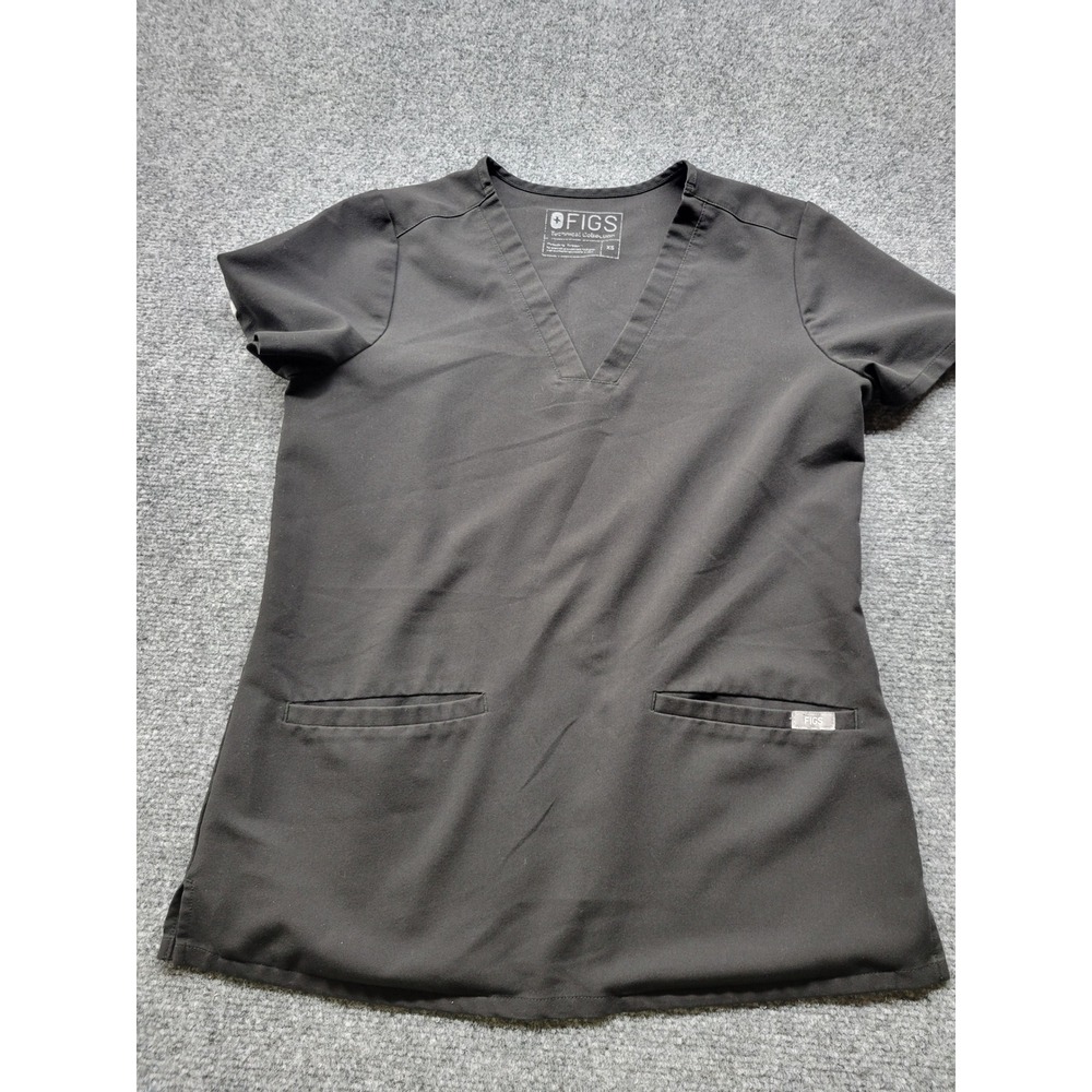 FIGS Technical Collection Black V-Neck Scrub Top Womens XS FW1100 Short Sleeve